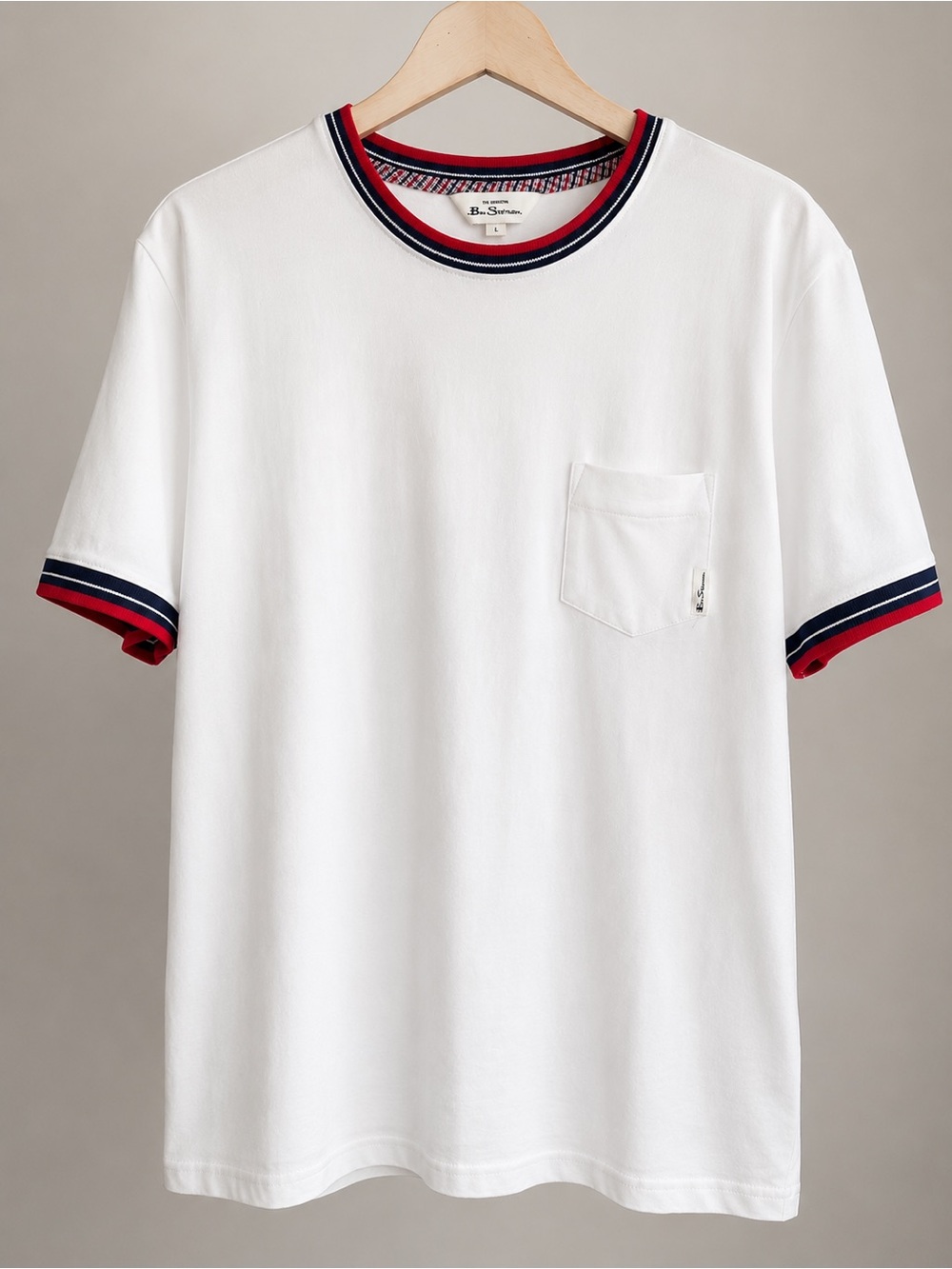 Ben Sherman Iconic Mod White T-Shirt with Red Navy Contrast Trim M - Picture 3 of 9